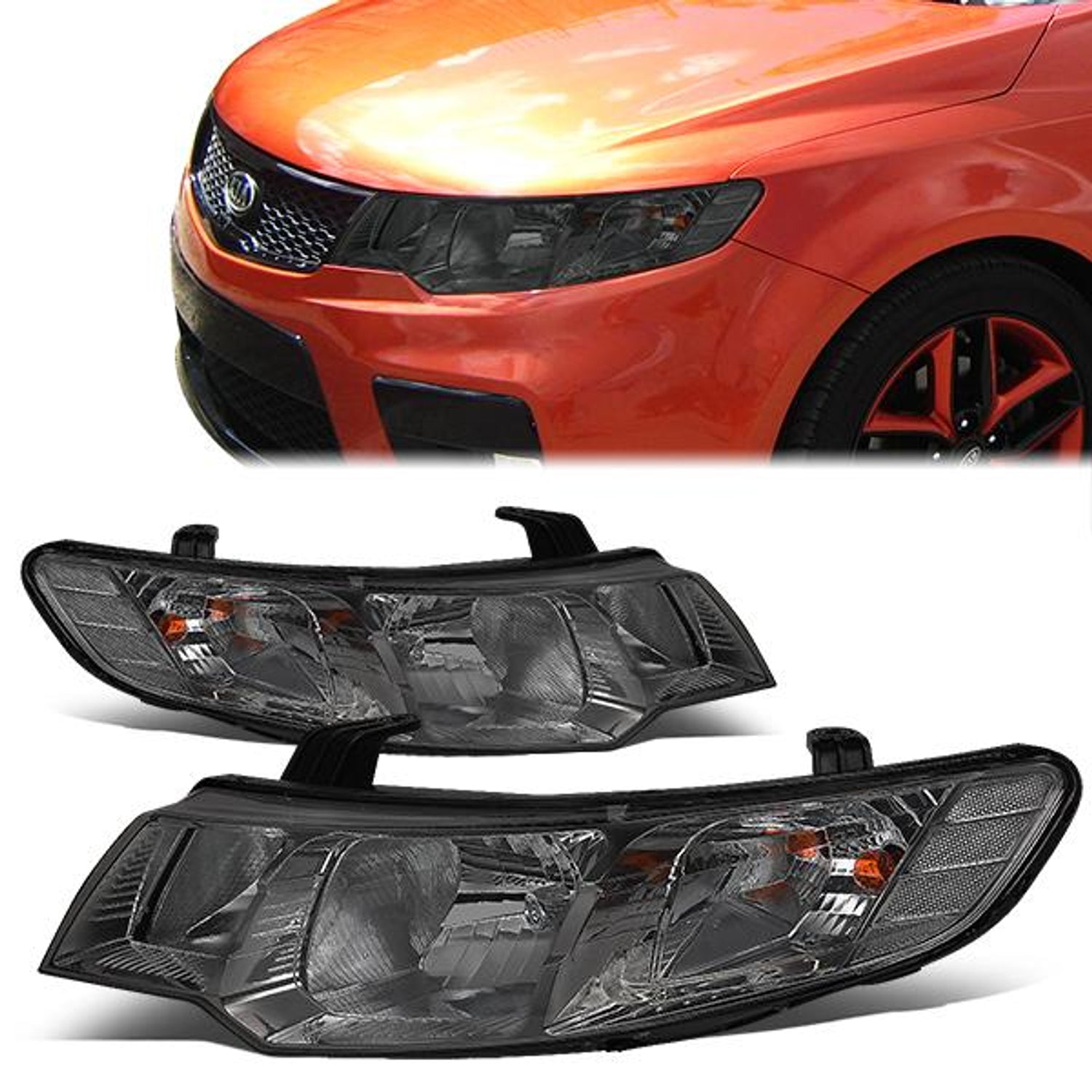 10-13 KIA Forte Headlights - Smoked Housing - Smoked Lens - Plug-n-Play - Pair