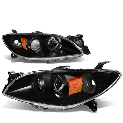 D-Motoring - Headlights - Black Housing - Amber Corner - Projector - Plug-n-Play - Pair - 04-09 Mazda 3 4-Door Sedan - 1
