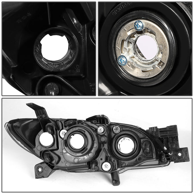 D-Motoring - Headlights - Black Housing - Amber Corner - Projector - Plug-n-Play - Pair - 04-09 Mazda 3 4-Door Sedan - 4