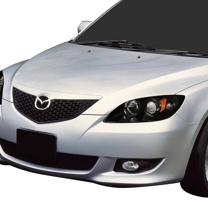 D-Motoring - Headlights - Black Housing - Amber Corner - Projector - Plug-n-Play - Pair - 04-09 Mazda 3 4-Door Sedan - 5