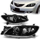 04-09 Mazda 3 Headlights - Black Housing - Projector - Plug-n-Play - Pair