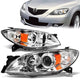 04-09 Mazda 3 Headlights - Chrome Housing - Amber Corner - Projector - Plug-n-Play - Pair