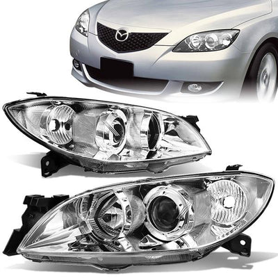 04-09 Mazda 3 Headlights - Chrome Housing - Projector - Plug-n-Play - Pair