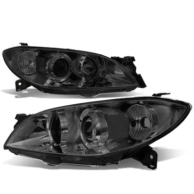 D-Motoring - Headlights - Projector - Smoked Lens - Clear Corner - Plug-n-Play - Pair - 04-09 Mazda 3 4-Door Sedan - 1