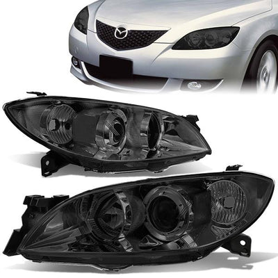 04-09 Mazda 3 Headlights - Smoked Housing - Projector - Plug-n-Play - Pair