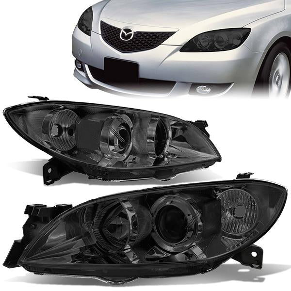 04-09 Mazda 3 Headlights - Smoked Housing - Projector - Plug-n-Play - Pair