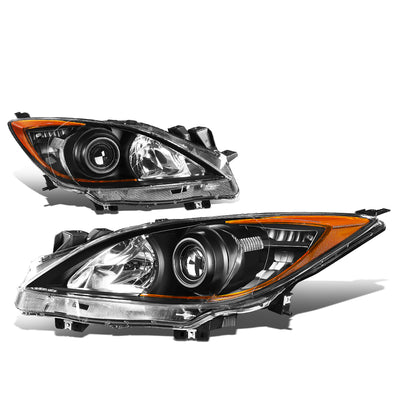 D-Motoring - Headlights - Black Housing - Amber Corner - Projector - Plug-n-Play - Pair - 10-13 Mazda 3 - 1