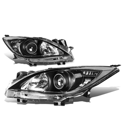 D-Motoring - Headlights - Black Housing - Clear Corner - Projector - Plug-n-Play - Pair - 10-13 Mazda 3 - 1