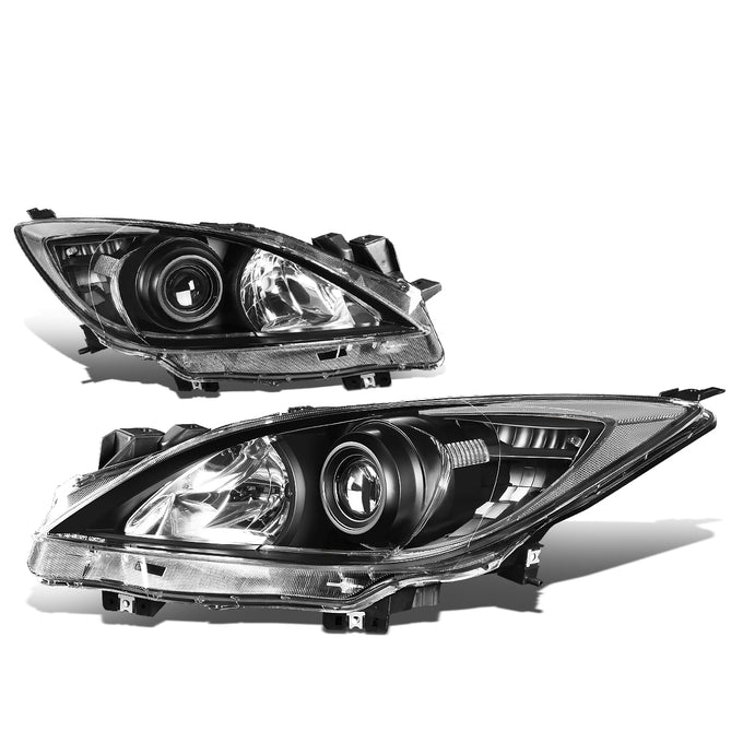 D-Motoring - Headlights - Black Housing - Clear Corner - Projector - Plug-n-Play - Pair - 10-13 Mazda 3 - 1
