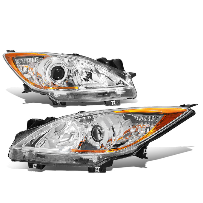 D-Motoring - Headlights - Chrome Housing - Amber Corner - Projector - Plug-n-Play - Pair - 10-13 Mazda 3 - 1