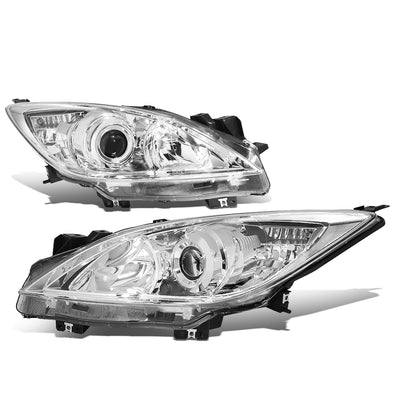 D-Motoring - Headlights - Chrome Housing - Clear Corner - Projector - Plug-n-Play - Pair - 10-13 Mazda 3 - 1