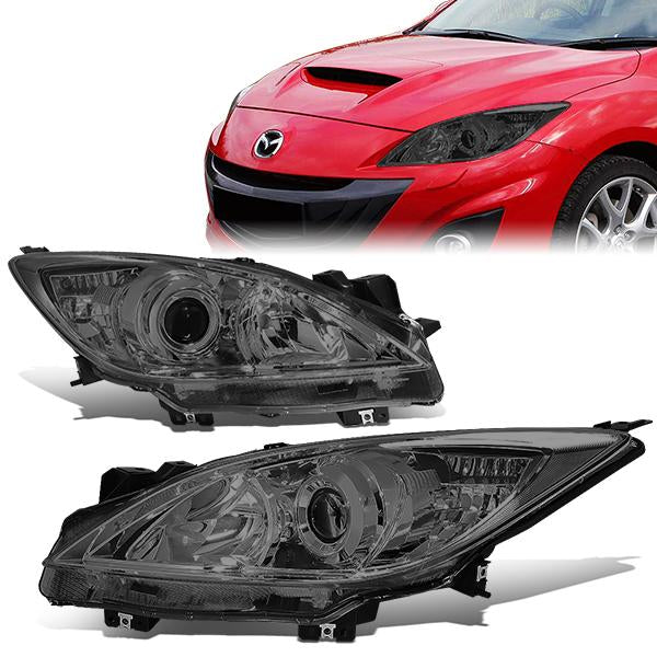10-13 Mazda 3 Headlights - Smoked Housing - Smoked Lens - Clear Corner - Projector - Plug-n-Play - Pair
