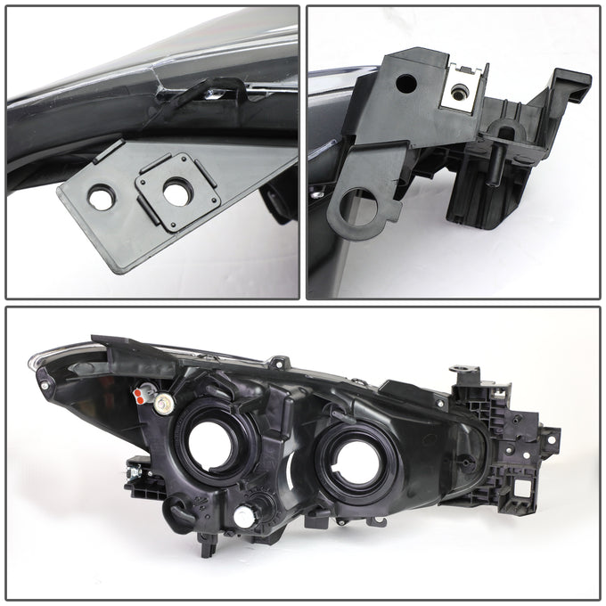 D-Motoring - Headlights - Black Housing - Amber Corner - Projector - Plug-n-Play - Pair - 14-17 Mazda 3 - 4