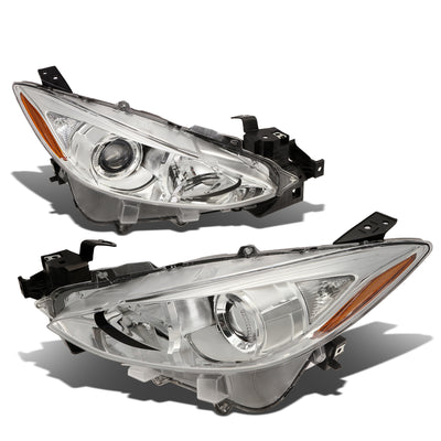 D-Motoring - Headlights - Chrome Housing - Amber Corner - Projector - Plug-n-Play - Pair - 14-17 Mazda 3 - 1