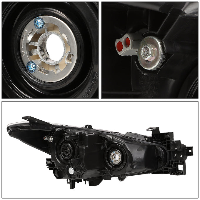 D-Motoring - Headlights - Chrome Housing - Amber Corner - Projector - Plug-n-Play - Pair - 14-17 Mazda 3 - 4