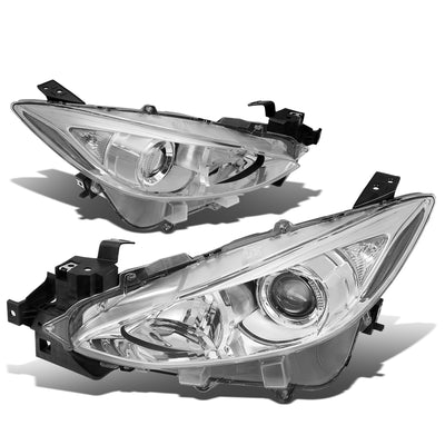 D-Motoring - Headlights - Chrome Housing - Projector - Plug-n-Play - Pair - 14-17 Mazda 3 - 1