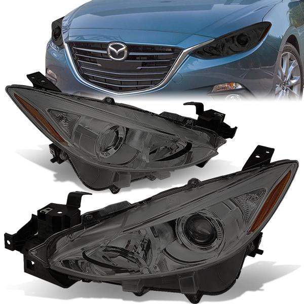 14-17 Mazda 3 Headlights - Smoked Housing - Amber Corner - Projector - Plug-n-Play - Pair