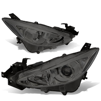 D-Motoring - Headlights - Projector - Smoked Lens - Clear Corner - Plug-n-Play - Pair - 14-17 Mazda 3 - 1