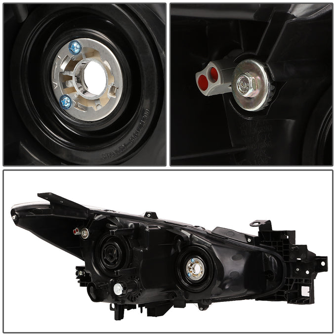 D-Motoring - Headlights - Projector - Smoked Lens - Clear Corner - Plug-n-Play - Pair - 14-17 Mazda 3 - 4