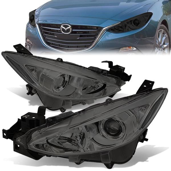 14-17 Mazda 3 Headlights - Smoked Housing - Projector - Plug-n-Play - Pair