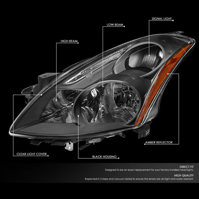 D-Motoring - 10-12 Nissan Altima Sedan  Headlights - Black Housing - Amber Corner - Plug-n-Play - Pair - 2