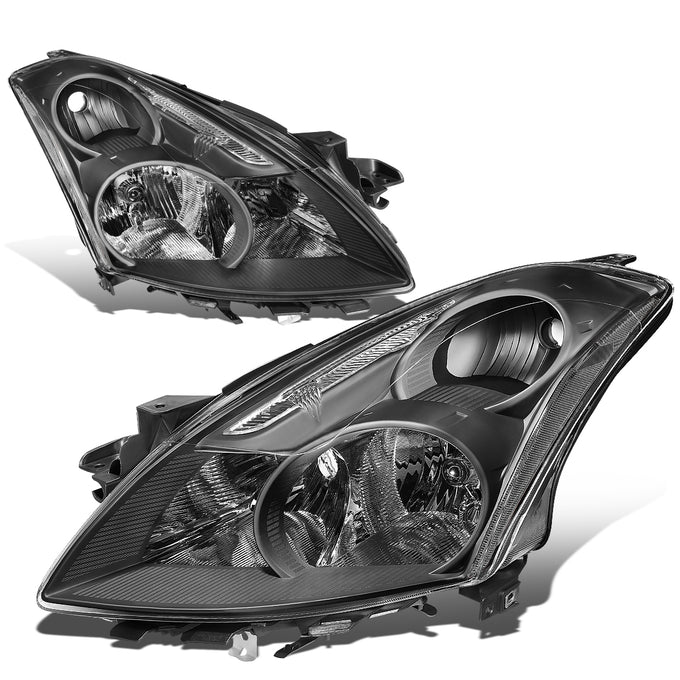 10-12 Nissan Altima Sedan Headlights - Black Housing - Clear Lens - Clear Corner - Plug-n-Play - Pair