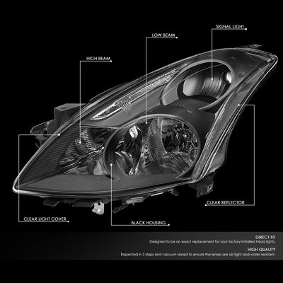 D-Motoring - 10-12 Nissan Altima Sedan Headlights - Black Housing - Clear Lens - Clear Corner - Plug-n-Play - Pair - 2