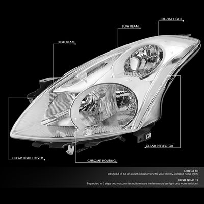 D-Motoring - 10-12 Nissan Altima Sedan  Headlights - Chrome Housing - Clear Corner - Plug-n-Play - Pair - 2