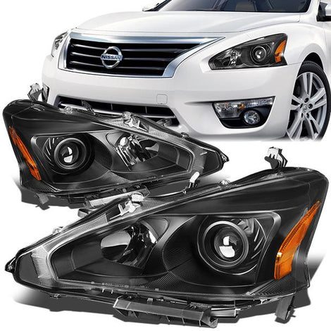 13-15 Nissan Altima Headlights - Halogen - Black Housing - Clear Lens - Amber Corner - Plug-n-Play - Pair