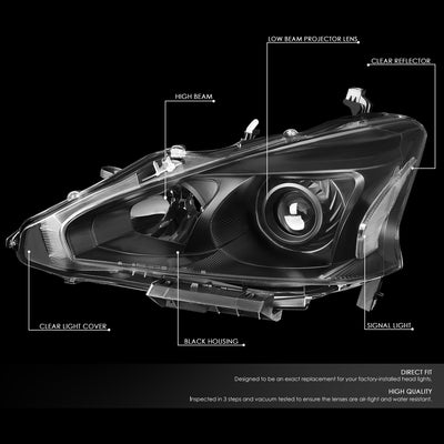 D-Motoring - Headlights - Projector - Black Housing - Clear Lens - Clear Corner - Plug-n-Play - Pair - 13-15 Nissan Altima - 2