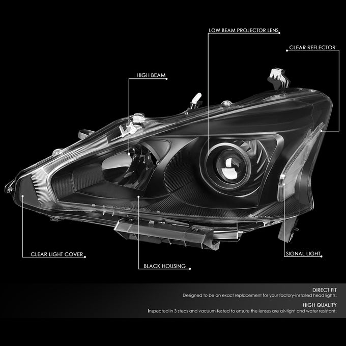 D-Motoring - Headlights - Projector - Black Housing - Clear Lens - Clear Corner - Plug-n-Play - Pair - 13-15 Nissan Altima - 2