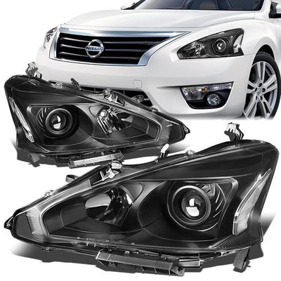 13-15 Nissan Altima Headlights - Halogen - Black Housing - Clear Lens - Clear Corner - Plug-n-Play - Pair