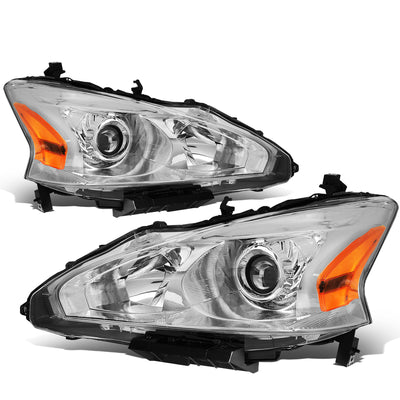D-Motoring - Headlights - Projector - Chrome Housing - Clear Lens - Amber Corner - Plug-n-Play - Pair - 13-15 Nissan Altima - 1