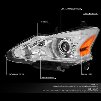 D-Motoring - Headlights - Projector - Chrome Housing - Clear Lens - Amber Corner - Plug-n-Play - Pair - 13-15 Nissan Altima - 2