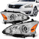 13-15 Nissan Altima Headlights - Halogen - Chrome Housing - Clear Lens - Amber Corner - Plug-n-Play - Pair