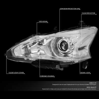 D-Motoring - Headlights - Projector - Chrome Housing - Clear Lens - Clear Corner - Plug-n-Play - Pair - 13-15 Nissan Altima - 2