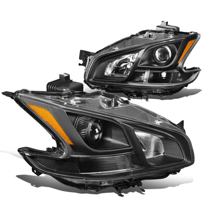 09-14 Nissan Maxima Headlights - Black Housing - Clear Lens - Amber Corner - Plug-n-Play - Pair
