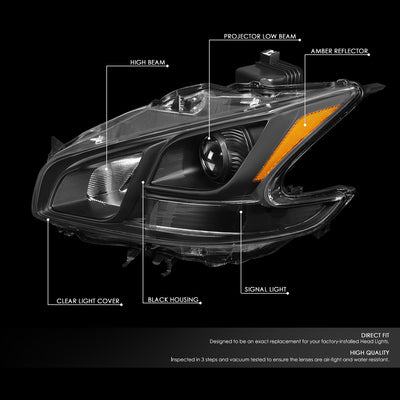 D-Motoring - 09-14 Nissan MaximaHeadlights - Black Housing - Clear Lens - Amber Corner - Plug-n-Play - Pair - 2