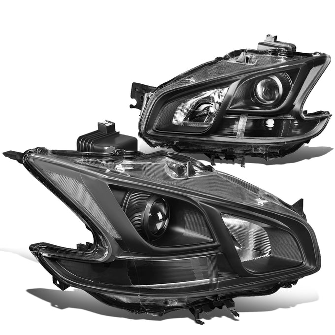 09-14 Nissan Maxima Headlights - Black Housing - Clear Lens - Clear Corner - Plug-n-Play - Pair