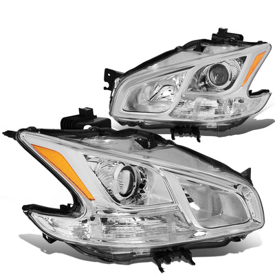 09-14 Nissan Maxima Headlights - Chrome Housing - Clear Lens - Amber Corner - Plug-n-Play - Pair