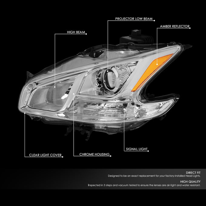 D-Motoring - 09-14 Nissan MaximaHeadlights - Chrome Housing - Clear Lens - Amber Corner - Plug-n-Play - Pair - 2