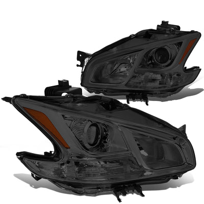 09-14 Nissan Maxima Headlights - Smoked Housing - Smoked Lens - Amber Corner - Plug-n-Play - Pair