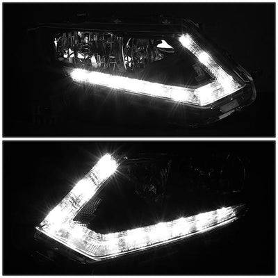 14-16 Nissan Rogue Headlights - LED DRL - Black Housing - Clear Lens - Amber Corner - Plug-n-Play - Pair - 3