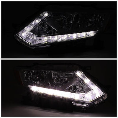 14-16 Nissan Rogue Headlights - LED DRL - Chrome Housing - Clear Lens - Amber Corner - Plug-n-Play - Pair - 3