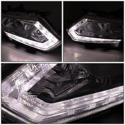 14-16 Nissan Rogue Headlights - LED DRL - Chrome Housing - Clear Lens - Amber Corner - Plug-n-Play - Pair - 4