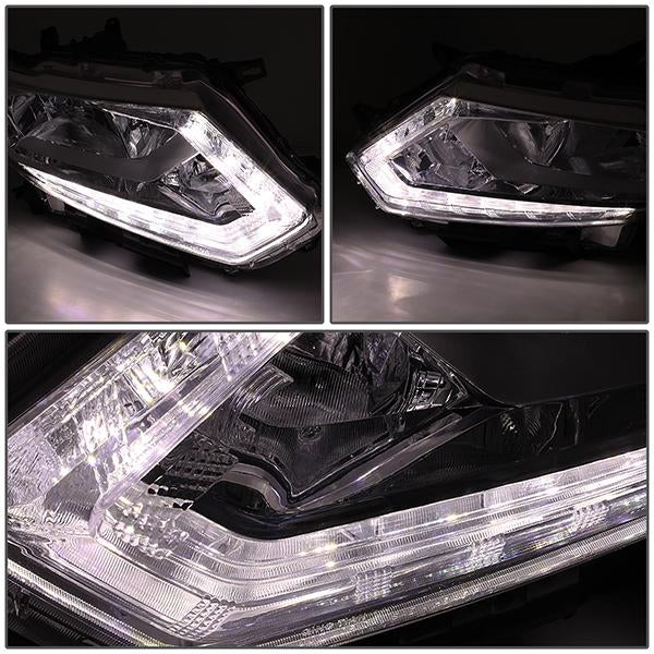 14-16 Nissan Rogue Headlights - LED DRL - Chrome Housing - Clear Lens - Amber Corner - Plug-n-Play - Pair - 4