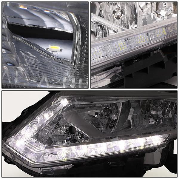 14-16 Nissan Rogue Headlights - LED DRL - Chrome Housing - Clear Lens - Amber Corner - Plug-n-Play - Pair - 5