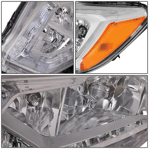 14-16 Nissan Rogue Headlights - LED DRL - Chrome Housing - Clear Lens - Amber Corner - Plug-n-Play - Pair - 7