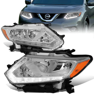 14-16 Nissan Rogue Headlights - LED DRL - Chrome Housing - Clear Lens - Amber Corner - Plug-n-Play - Pair - 1