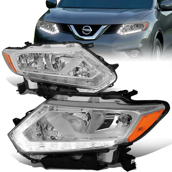14-16 Nissan Rogue Headlights - LED DRL - Chrome Housing - Clear Lens - Amber Corner - Plug-n-Play - Pair - 1